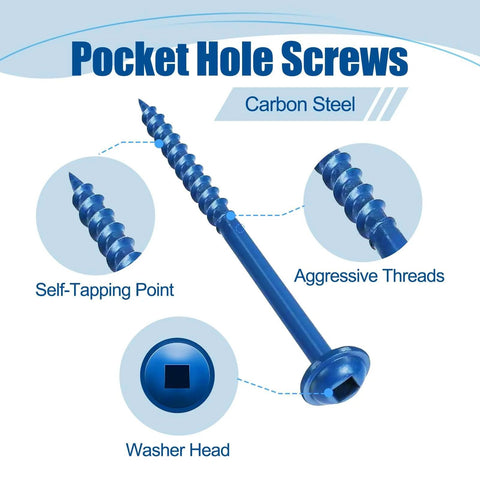 Exterior Pocket Hole Screws 8 By 1-1/4 Inch Coarse Thread Square Drive Washer Head Blue Coated Wood Screws 300 Count