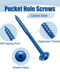 Heavy Duty Pocket Hole Screws 8x1 Inch, 300 Pack for Outdoor Exterior Wood Projects, blue coated with washer head and square drive.