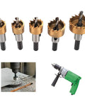 Get Your Drill Game On With This Mtlavishness 5 Piece High Speed Steel Hole Saw Set Perfect For Cutting Sheet Metal And Stainless Steel Like Total Pro In The Workshop Or Crafting Any Thick Job You Got. 5-piece HSS hole saw set for metal cutting, shown with drill and sheet metal