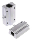 1 Piece Linear Bearing Set SCS8LUU SCS10LUU 8mm Or 10mm Length For CNC Machines, 3D Printers, And Precision Tools, Ultra Smooth Low Friction Guide Blocks With Lightweight Housing And Durable Steel Balls, High Rigidity. Two silver linear bearing blocks, one upright and one horizontal.