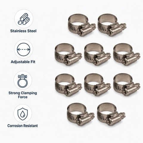10 Pack Adjustable Stainless Hose Clamps Heavy Duty T-Bolt Worm Drive Kit For Radiator Fuel Line HVAC Plumbing 304 Grade Rust Resistant Corrosion Proof Metal Pipe Fittings Ultimate Gotta Have Tool, stainless steel clamps