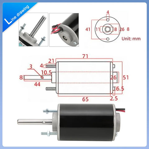 Beast 12V 24V DC Motor With Round Shaft And Cable Connector CW CCW 30W diagram and measurements