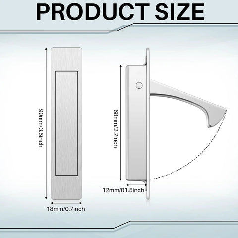 2 Pack Pocket Door Pull Handles 3.54 Inch Stainless Steel Satin Finish size diagram showing front and side view measurements