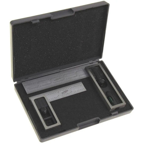 Top Shelf Pro Grade Double Square Set 4 Inch And 6 Inch With 4R Hardened Steel Blades Satin Chrome Finish in foam storage case