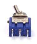 AC125V 6A SPDT On On Toggle Switch with 3 terminals, blue base and metal lever, 6mm thread, for DIY electronics projects