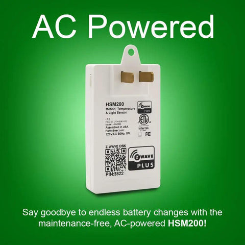 Smart Motion Temperature And Light Sensor HSM200 With Z-Wave Plus, AC Powered, programmable RGB LED indicator label