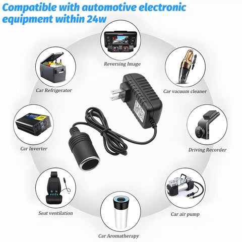 Heavy Duty AC To DC Converter 12V 2A Car Cigarette Lighter Plug with compatible automotive accessories for versatile usage.