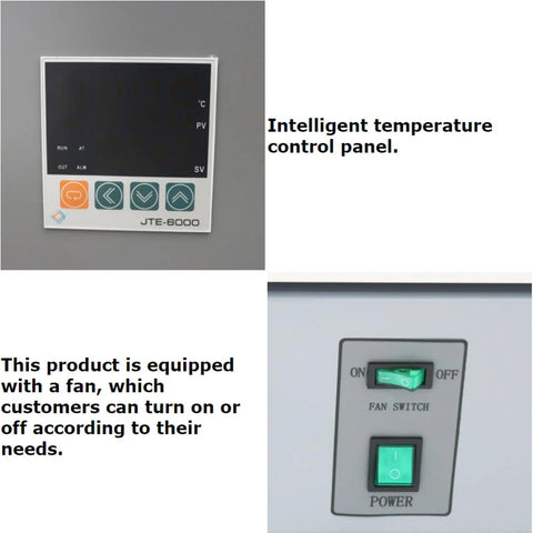 Heavy Duty Digital Forced Air Convection Drying Oven With Slick PID Temp Control And Reliable Rotary Hot Air Circulation control panel with temperature settings.
