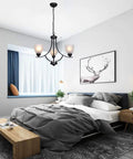 Three Light Shaded Contemporary Chandeliers With Alabaster Glass In Sleek Black Rustic Finish for bedroom hanging