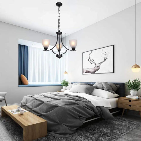 Three Light Shaded Contemporary Chandeliers With Alabaster Glass In Sleek Black Rustic Finish for bedroom hanging