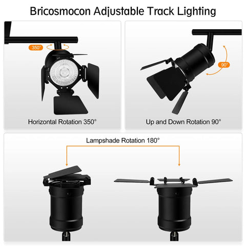 Dope Black Track Lighting Kit With Rotatable Heads For Ceiling Vintage Industrial Spotlight Style showing rotation angles