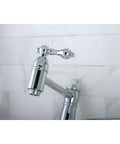 Pot Filler Faucet With Metal Lever Handle Polished Chrome Spout Height 8.125 Inch Wall Mount Drip Free Ceramic Disc