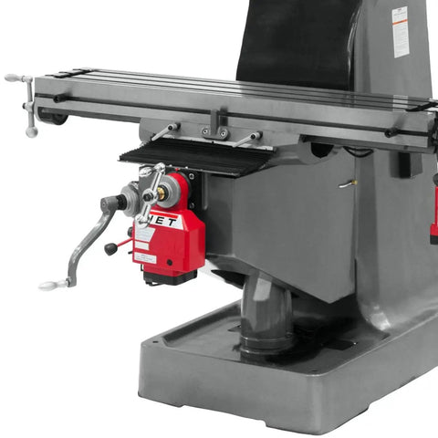 Beefy 3 Axis DP700 DRO Milling Machine With Quill, X And Y Axis Power Feeds, Adjustable Gibs, Chromed Quill close-up view