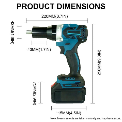 No Strings Attached Cordless Rivet Gun Set With 5.2 Ah Rechargeable Battery And Quick Charger dimensions and size details