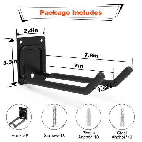 Package contents of Heavy Duty Wall Mounted Garage Storage System With A 48 Inch Adjustable Rack And Snap On Hooks.