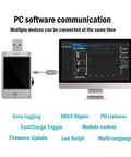 Lua Programmable USB Power Meter And USB 3.1 Tester with software interface on monitor, data logging features visible
