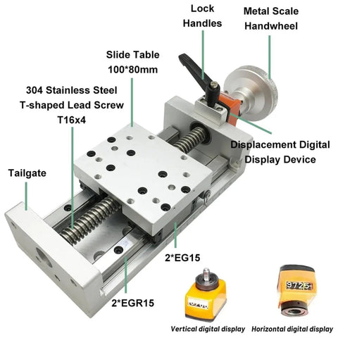 Kickass T Type Digital Manual Z Axis Linear Actuator With Sleek Built In Display Smooth Self Locking Guide Rail Heavy Duty 100Mm Width Slide Stage For Serious Makers with digital display and stainless steel parts.