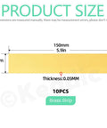 10 Piece Brass Shim Stock Set 6 Inch Long By 1 Inch Wide 0.002 Inch Thick Brass Strips For Metalworking Jewelry Making Diy Projects Smooth Polish Finish, showing 5.9-inch and 1-inch dimensions with thickness of 0.05mm.