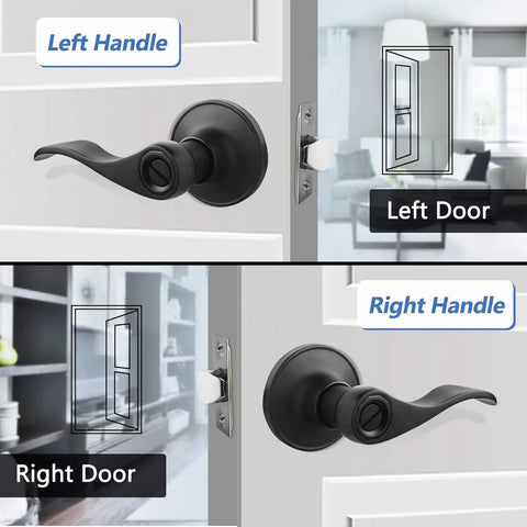 4 Pack Black Wave Style Privacy Door Handles With Lock For Bedroom And Bathroom Interior Doors Reversible Left Or Right Handed