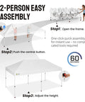 Illustration of Pop Up Canopy Tent 10x20 Instant Outdoor Shelter assembly steps.
