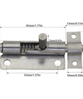 Stainless Steel Retractable Spring Push Latch Set With Left And Right Mount, Pin Style Latches, 45mmx28mm dimensions.