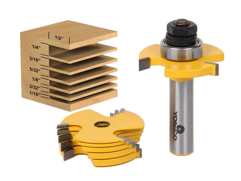 Six Cutter Router Bit Set For Slots And Grooves With Six Kerf Sizes From One Sixteenth To One Quarter Inch Includes Half Inch And Quarter Inch Shanks Premium C3 Micro Grain Tungsten Carbide Blades For Sharp Long Lasting Cuts A Must Have For Joinery And