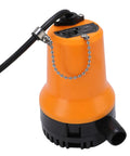 Heavy Duty Submersible Utility Pump With Full Copper Motor 1110 Gph Direct Current Portable Bilge Setup For Pool Draining And Basement Flooding Built Tough To Get The Work Done Right, bright orange pump with black base.