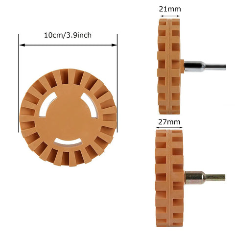 4 Inch Decal Remover Eraser Wheel Kit With Drill Attachment for Cars RVs Boats rubber wheel side and front view