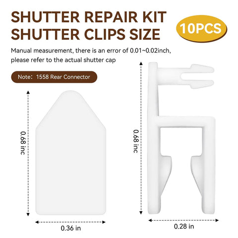 Dimensions of Vinyl Shutter Repair Clips Kit 10 Pack For Rear Tilt Window Shutters Replacement Connectors And Cufflinks
