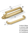 5 Pack 5 Inch Hole Centers Brushed Gold Cabinet Pulls With Backplate Heavy Duty Handles for kitchen cabinets shown with dimensions.