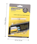 Windshield Crack Repair Kit For DIY Auto Glass packaging showing contents and dimensions, portable and easy to use tool.