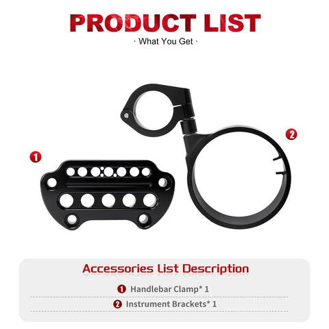 Components of Speedometer Relocation Bracket for Sportster XL 883 XL 1200 Side Mount Instrument Cover with Handlebar Clamp