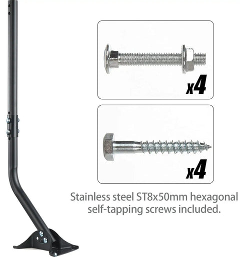 Adjustable Outdoor Antenna Mounting Pole with Universal J Pipe Mount for Antenna and Weather Station, shown with included screws.