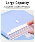 Heavy Duty Binder Pocket Folders 10 Pack With Tight Closure And Side Loading Pockets holding documents, demonstrating large capacity.