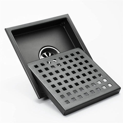 Heavy Duty 6 Inch Square Shower Drain Cover Featuring Removable Hair Catcher Grid Stops Clogs Quick Black Stainless Steel Bath Floor Insert