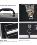 Close-up details of Heavy Duty Metal Tool Box With Four Drawers Portable Steel Chest With Lock And Latch Closure Black And Red Powder Coat