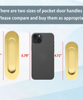 Comparison of Sliding Pocket Door Handles Set 4.72 Inch Recessed Flush Finger Pulls in 304 Stainless Steel with iPhone for scale.