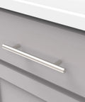 Bar Pulls Collection Five And One Sixteenth Inch Center To Center Stainless Steel Cabinet Pulls with solid metal core installed on drawer