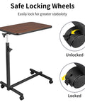 Smooth Rollin Mobile Adjustable Height Portable Computer Desk With Lockable Casters For Top Tier Home Office Standing Laptop Workstation Dark Wood Finish with locking wheels.