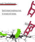 Red RC Car Parts Set For 1/10 Slash 2WD Front and Rear Suspension Arms with crash resistance cut-outs displayed on cracked ground.