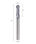 SpeTool ball nose end mill cutter, 1/4 inch shank, 2-1/2 inch overall length, double flute, metallic steel.