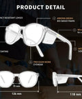 Built Like A Tank Z87 Plus Safety Reading Glasses With Wraparound UV400 Side Shields And Shatterproof Lenses, detailed view with dimensions.