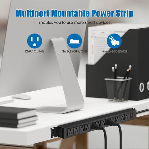 Rotating Mountable Power Strip With 12 Outlets And Wall Mount Heavy Duty Metal Surge Protector under a desk