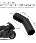 Two Pack Motorcycle Gear Shift Lever Shoe Protector shown with dimensions and black rubber material for street and dirt bikes.