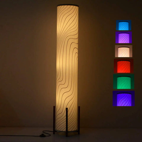 Color Changing RGB Floor Lamp With Remote Control 61 Inch Standing Corner Lamp With Fabric Shade Three 9W Smart LED Bulbs