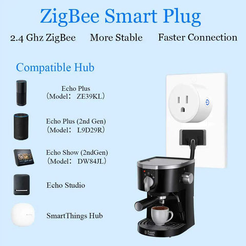 Zigbee Mini Smart Plug Outlet 2 Pack That Works With Alexa Google Home And Echo Devices Range Extender Hub Required SmartThings Compatible No Third Party App Needed Fast And Stable Setup with coffee maker plugged in