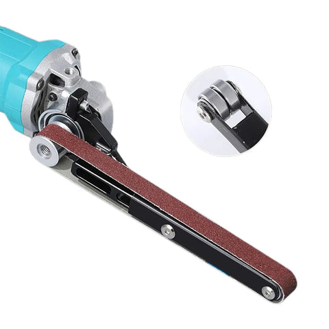 Heavy Duty Angle Grinder Belt Sander Adapter Built Tough With Wear Resistant Alloy showcasing detailed clamp mechanism.