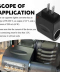 Dang Solid AC To DC Car Cigarette Lighter Adapter And Wall Plug Converter on equipment, showcasing its 90-240V input and 12V output.
