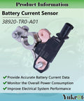 Battery Current Sensor With Real Time Voltage And Temperature Readout For Honda Civic 2012-2015, Honda CR-V 2012-2016, Acura ILX 2013-2022, Acura RDX 2013-2017 - Easy Install, Reliable ECU Data, Precise Battery Monitoring. black and silver battery current sensor with metal clamp and connector