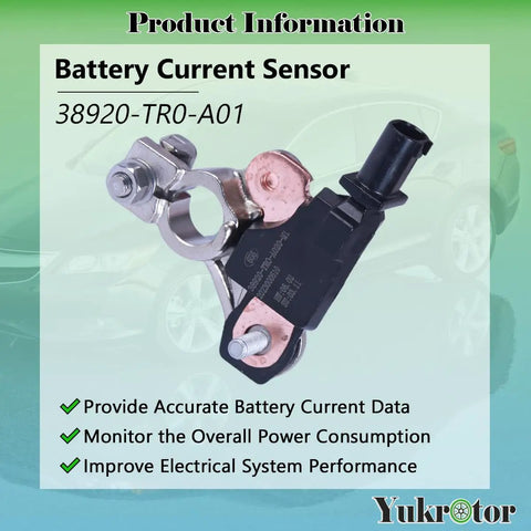 Battery Current Sensor With Real Time Voltage And Temperature Readout For Honda Civic 2012-2015, Honda CR-V 2012-2016, Acura ILX 2013-2022, Acura RDX 2013-2017 - Easy Install, Reliable ECU Data, Precise Battery Monitoring. black and silver battery current sensor with metal clamp and connector